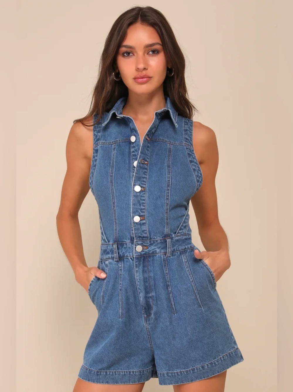Lulu's Blue Denim Sleeveless Romper